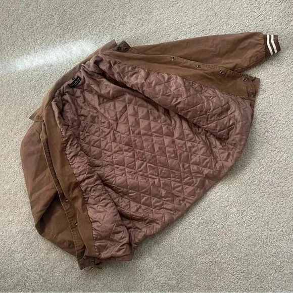 Reborn & Audi Streetwear (Around) Snap Jacket Coat Me Large Brown Striped Trim - Picture 10 of 12